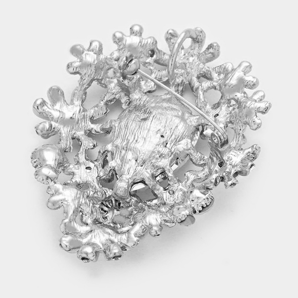 Silver Flower Brooch Crystal Pin Cluster Style Glass Rhinestones Bling Pendant - Picture 2 of 3